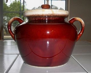 Vintage Mccoy Brown Drip Glaze 2 Handle Bean Pot Cookie Jar With Lid 1242