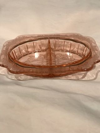 Vintage Adam Pink Depression Glass Split Relish Dish Vanity Tray Jeannette 1932