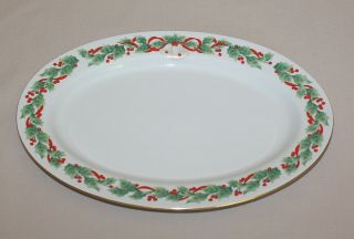 14 1/4 " Sango Noel Oval Serving Platter 8401 Christmas Holly Porcelain 1990