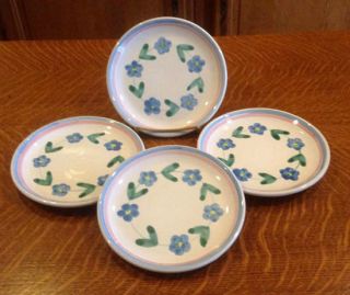 4 Caleca China Made In Italy Hand Painted Bread Plates Blue Flowers Pink Green