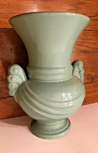 Vintage Abingdon Usa Vase Green 10 " T X 7 " W Double Handle Art Deco Style