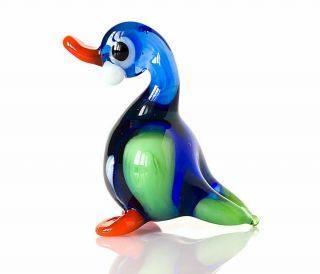 Tiny Green Duck Figurine Blown Glass " Murano " Art Animal Bird Sculpture