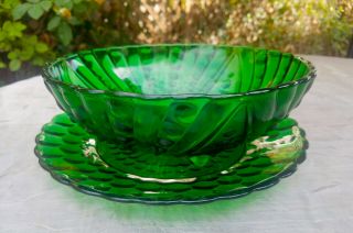 Green Anchor Hocking Oyster & Pearl Bubble Depression Glass Bowl & Plate