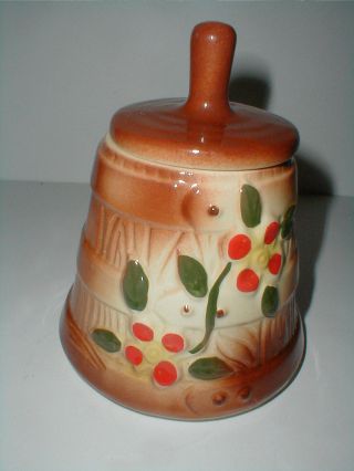 American Bisque Pottery Butter Churn Red Flower Canister W Lid
