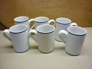Set Of 6 Dansk Bistro White With Blue Ring Tall Cups Mugs Nwt