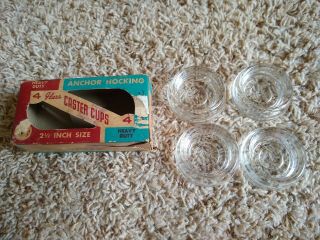 Set Of Anchor Hocking Clear Glass Furniture Coaster Casters Cups 2.  5 "