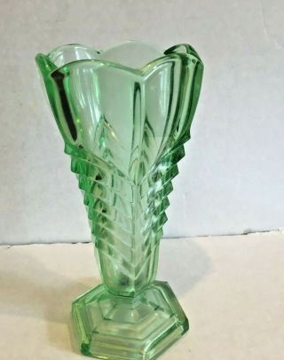 Art Deco Davidson Chevron Vase Pat No 295 6.  5 " Green Possibly Uranium 1930 