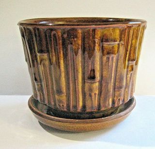 Vintage Mccoy Art Pottery Brown Bamboo Planter Flower Pot 0373 Mid Century Usa