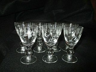 Set Of 7 Vintage Wheat Etched Sherry/cordial Fine Crystal Glasses