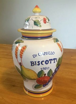 Vintage Deruta Italy Biscotti Jar Rounded Shape Imprinted 1920 12 1/2 " Tall