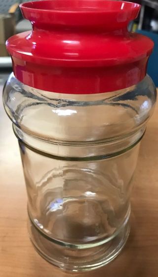 Vintage Anchor Hocking Clear Glass Jar Quart Red Plastic Screw Top Lid Canister