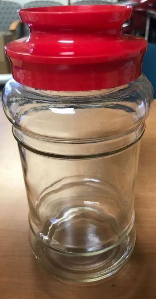 Vintage Anchor Hocking Clear Glass Jar Quart Red Plastic Screw Top Lid Canister 3