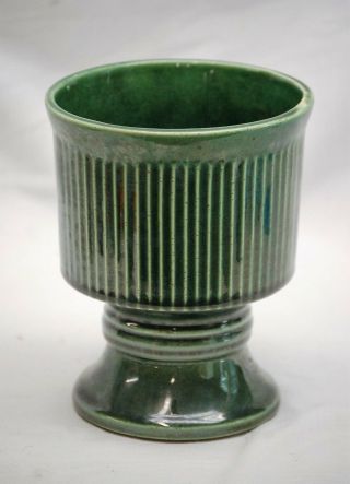 Old Vintage Art Pottery Ftd Olive Green Planter Footed Ribbed Home Garden Decor
