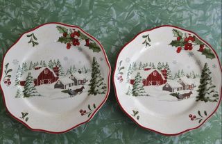 Christmas Set Of 2 - 9 " Plates Better Homes & Gardens Heritage Barn Sleigh