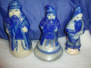 3 Beaumont Brothers Pottery Salt Glaze Cobalt Old World Santa Claus