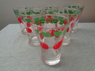 6 Vintage Retro Clear Juice Glasses Red Fruits