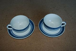 Carefree True China By Syracuse Old Cathay Usa Blue Willow Two Cups & Saucers
