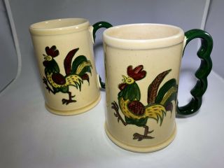 2 Vintage Metlox Pottery Poppytrail California Provincial Rooster Tankard Mugs