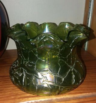 Loetz Kralik Iridescent Crimp Crackle Vase 4.  5