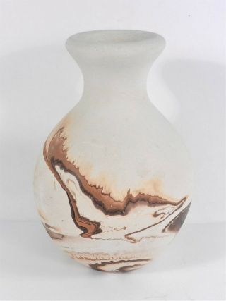 Vintage Nemadji Usa Pottery Flower Vase 4 " Orange Brown Black Swirl Glaze Inside