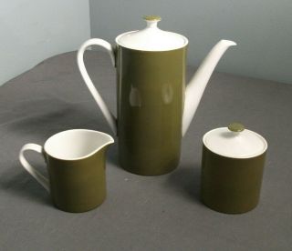 Vintage Omc Teapot,  Creamer And Sugar Bowl W/ Lid - Green White - Japan - Sb