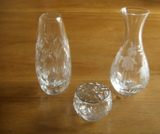 Royal Doulton Crystal Bud Vase & Miniature Rose Bowl,  Stuart Crystal Bud Vase.
