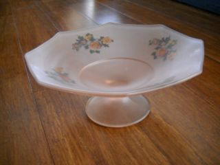 Vintage Depression Lancaster Frosted Glass Bowl W Hand Painted Flowers 10 " Wide