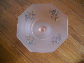 Vintage Depression Lancaster Frosted Glass Bowl w Hand Painted Flowers 10 