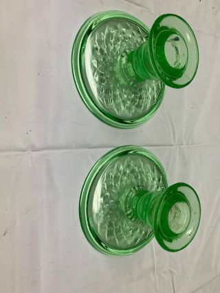 2 Vintage Green Depression Glass Candle Holders 4 " Diameter X 2 1/4 " Tall