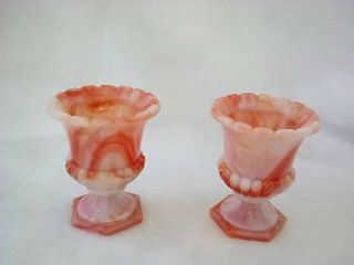 2 Vintage Akro Agate Pedestal Vase/toothpick - Orange Swirl 764