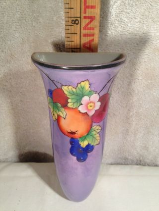 Art Deco Noritake Hanging Fruit Wall Pocket/vase With Blue Luster Background