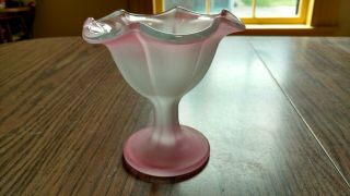 Vintage Pink & Clear Frosted Pedestal Candy Dish