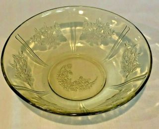 Vintage Yellow Depression Glass Sharon Cabbage Rose Bowl Federal Glass 8.  5 "