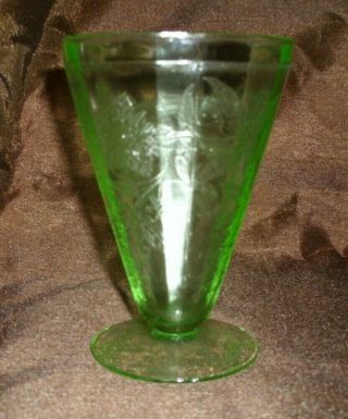 Vintage Glassware Depression Jeannette Glass Floral Poinsettia Tumbler Green