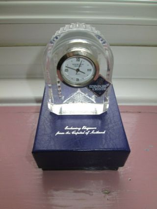 Vintage Edinburgh Crystal Glass Millennium Small Clock Boxed Signed With Label