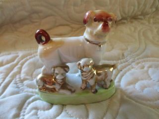 Vintage Old German Staffordshire Figurine 3 " Dog W 2 Gold Pups