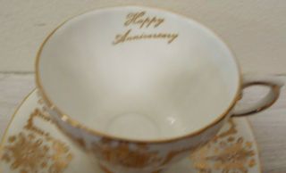 Vintage Royal Grafton Fine Bone China Teacup & Saucer Happy Anniversary Gold 2