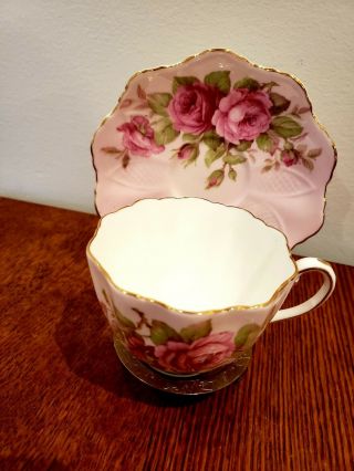 PARAGON CHINA CUP & SAUCER LARGE CABBAGE ROSE GOLD GILT OLD MARK Double Warrant 2