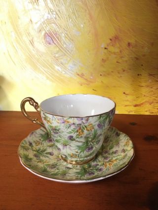 Vintage Tea Cup & Saucer Regency Bone China Wild Flower Floral Design Gold Trim
