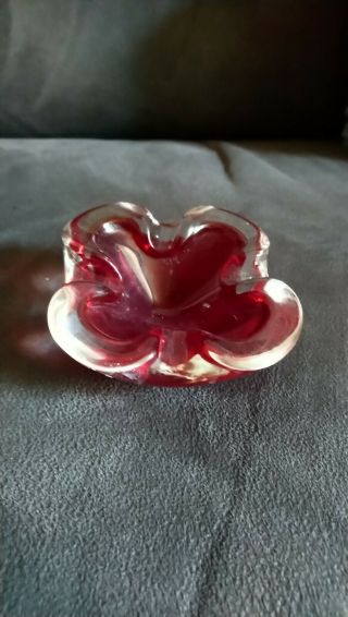 Murano Glass Ruby Red & Clear Solid Glass Vintage Ashtray/trinkets