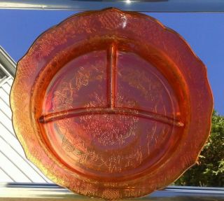 Vintage Carnival Glass Iridescent Marigold 11 " Divided Dinner Plate