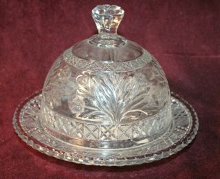 Eapg Covered Butter Dish - Horsemint Pattern - Indiana Glass Ca.  1915