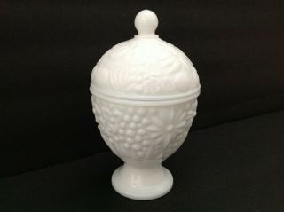 Vintage Avon Milk Glass Candy Dish - Compote Dish With Lid Ca.  1960 Euc