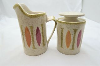 60svintage Mid - Century Modern Red Wing Pepe Pattern Creamer And Sugar With Lid
