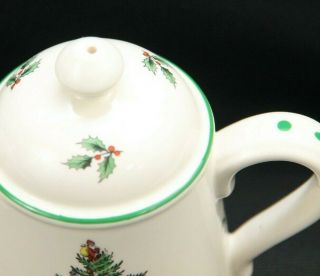 Spode Christmas Tree Salt & Pepper Shaker Teapot shape Made in ENGLAND 4