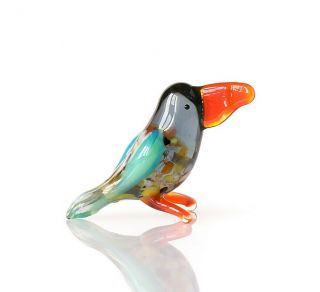 Tiny Red Parrot Figurine Blown Glass " Murano " Art Animal Bird Sculpture