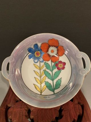 Vintage Hand Painted Lusterware Floral Noritake Bowl With Handles Japan Euc