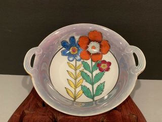 Vintage Hand Painted Lusterware Floral Noritake Bowl with Handles Japan EUC 2