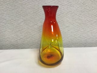 Vintage Mid Century Modern Blenko Amberina Glass Carafe Double Pinched Body 2