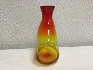Vintage Mid Century Modern Blenko Amberina Glass Carafe Double Pinched Body 4